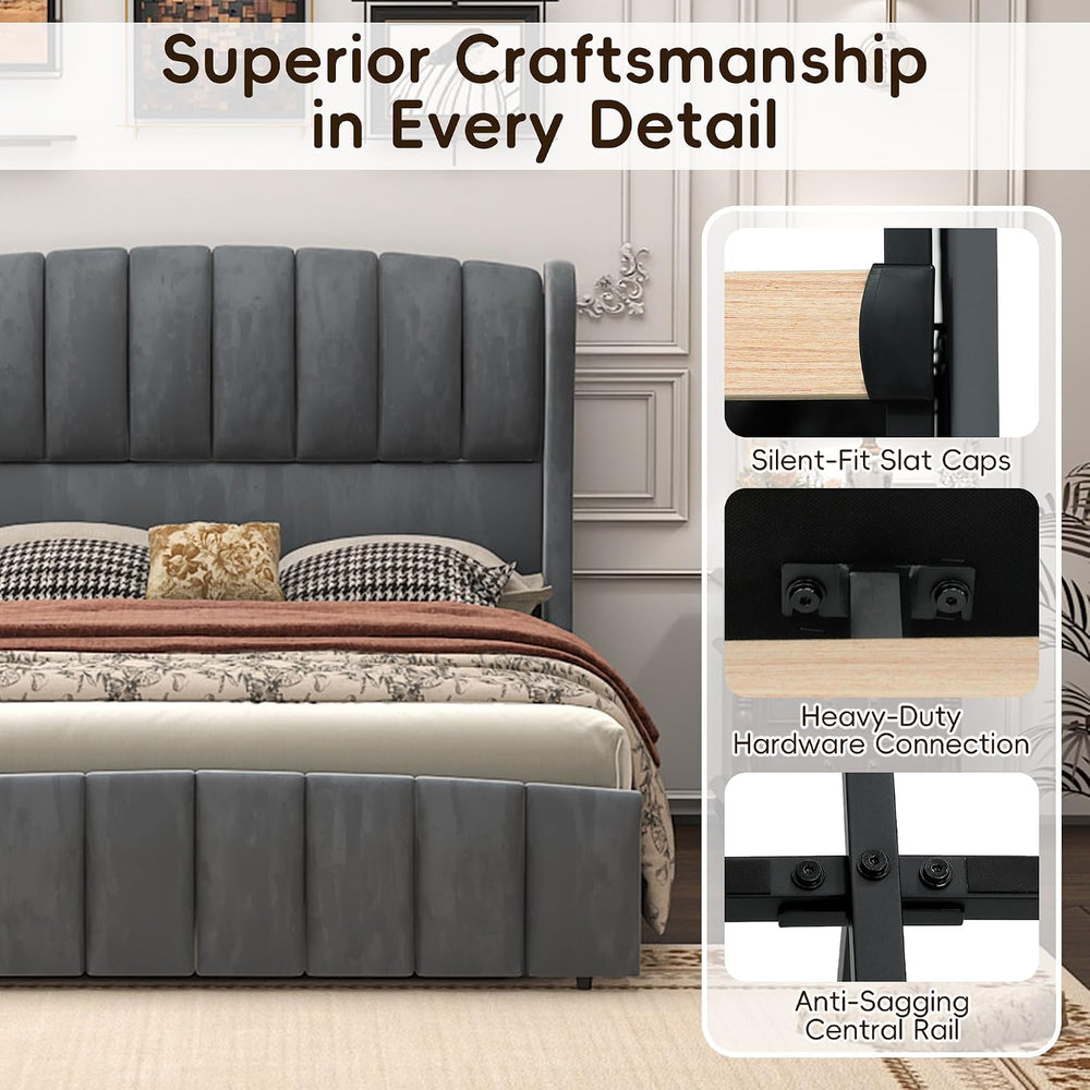 54" Tall Headboard Queen Bed Frame with 4 Drawers, Storage Platform