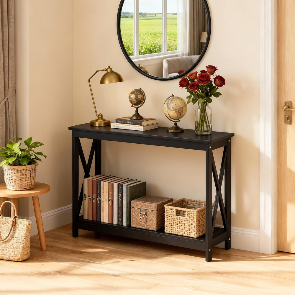 ZENY Console Table, Entryway Table, Narrow Sofa Table with 2-Tier Shelves, En...