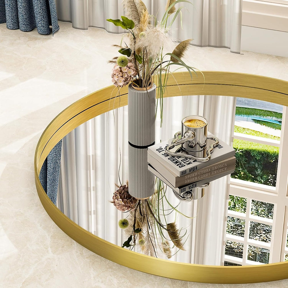 24 Inch Round Bathroom Mirror - Wall Mounted Circle Mirror with Metal Frame, ...