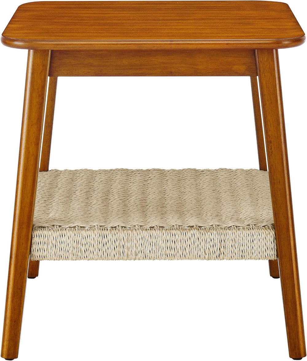 23" Narrow Side Tables Living Room, Mid-Century Small End Table with Wov...