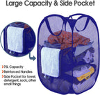 BATTOO Deluxe Strong Mesh Pop up Laundry Hamper Basket with Side Pocket Foldable Hamper for Laundry Room, Bathroom, Kids Room, College Dorm or Travel Royal Blue