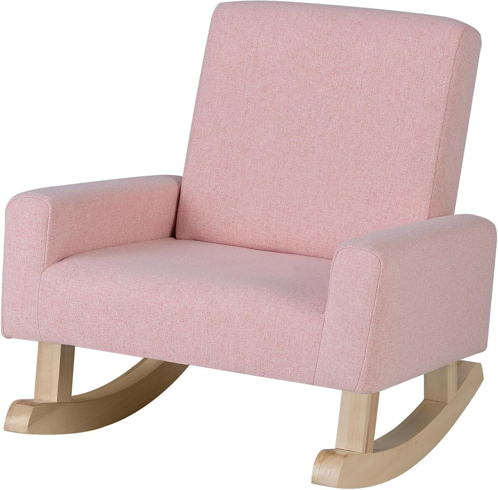Toddler Rocking Chair, Kids Sofa Chair with Solid Wooden Frame and Linen Fabric, Kids Rocking Chair for Nursery, Living Room, Bedroom, Playroom, Age 3-5 Years, Pink/Blue