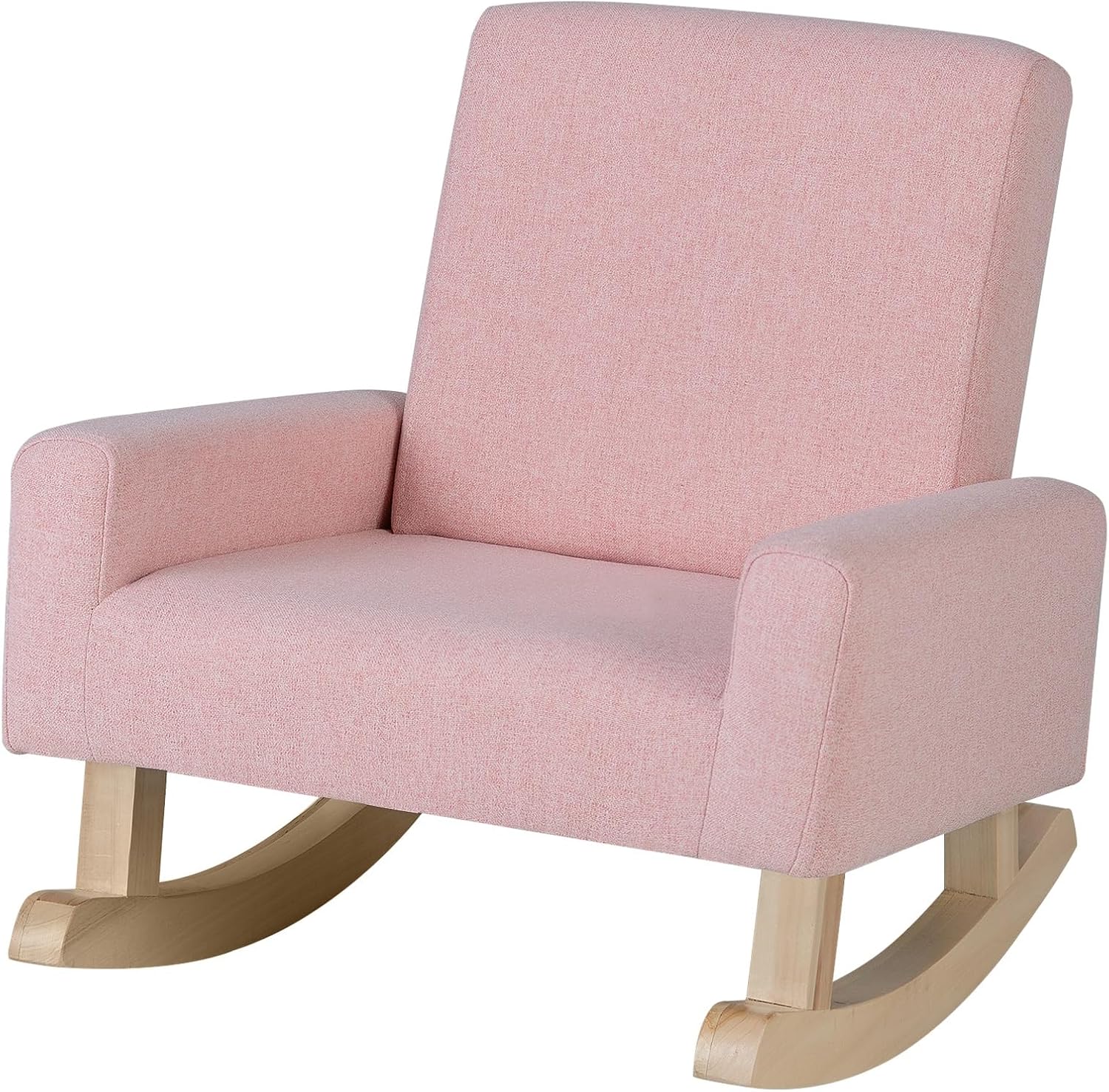 Toddler Rocking Chair, Kids Sofa Chair with Solid Wooden Frame and Linen Fabric, Kids Rocking Chair for Nursery, Living Room, Bedroom, Playroom, Age 3-5 Years, Pink/Blue