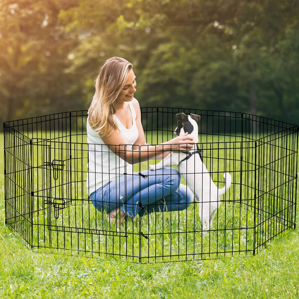 Puppy Pet Playpen 8 Panel 24 Inch Indoor Outdoor Metal Portable Folding Anima...