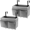 Bedside Storage Organizer 5 Pockets with 4 Hooks Hanging Storage Bag for Headboards/Bunk Bed (2Pack Grey)