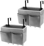 Bedside Storage Organizer 5 Pockets with 4 Hooks Hanging Storage Bag for Headboards/Bunk Bed (2Pack Grey)