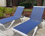 PURPLE LEAF Pool Lounge Chairs Set of 2 Chaise Lounge w/Wheel, Navy Blue | 5 Angles Perfect Comfort, Side Table Holds Drinks & Snacks, Flexible Sets Fit Any Layout, Silent Wheels for Easy Moving