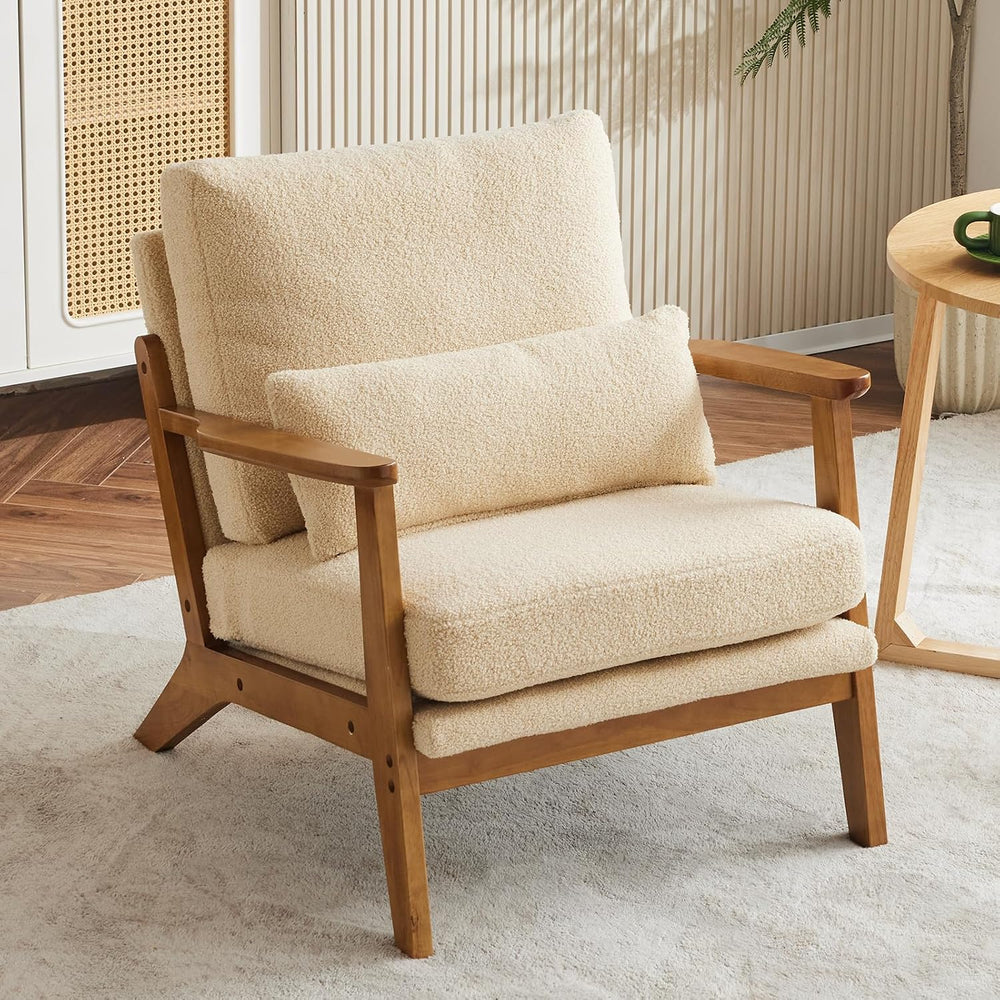 Karl home Mid-Century Lounge Accent Chair, Khaki | Wide Curved Armrest, Teddy...