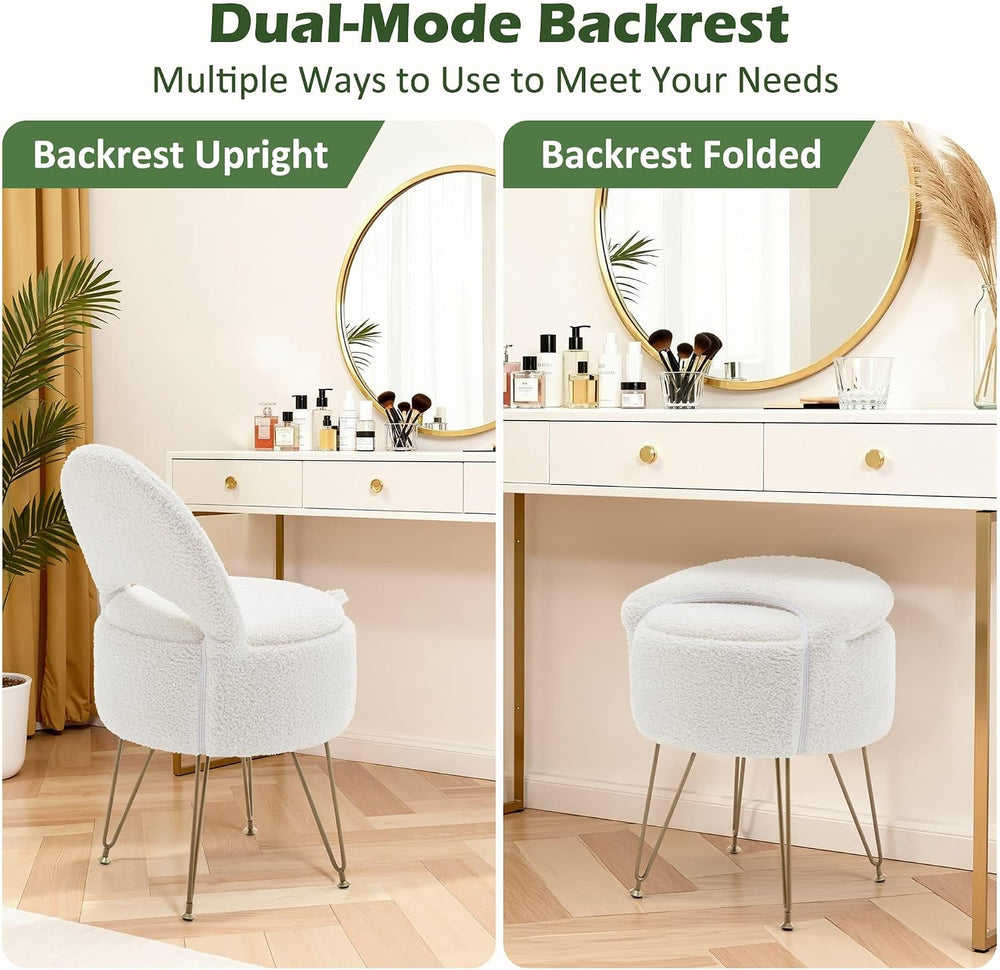 Korser Vanity Stool Chair with Storage and Folding Back, 13"x13"x27...