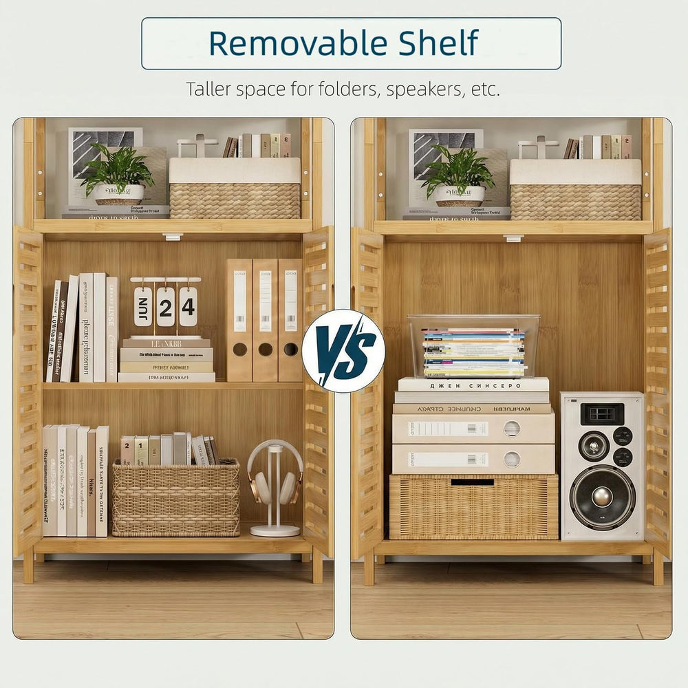 HIFIT 6-Tier Bamboo Book Shelves with 2 Door, Tall Bathroom Storage Cabinet