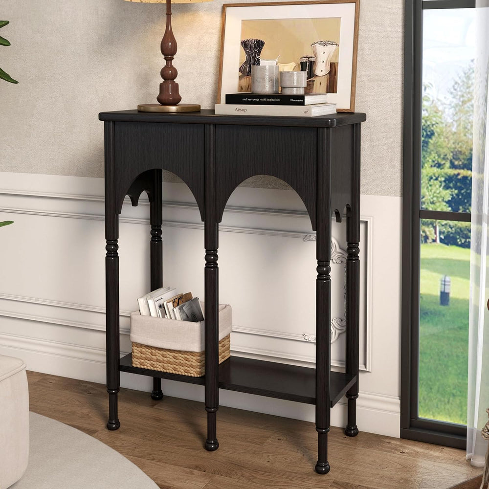 Console Table with Storage Shelf Set of 2, Retro Modern 2-Tier Entryway Table...
