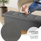 STORAGEBUD Storage Ottoman Bench with Bins, 43-in Storage Bench for Bedroom End of Bed, Folding Foot Rest Ottoman for Living Room Max 660lbs, Faux Leather Ottomans, Grey