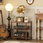 LELELINKY 3-Tier AV Media Player Stand, Brown Stereo Cabinet, Modern Stereo Cabine,Game Console Shelf,Wooden TV Stand,Multifunctional Entertainment Center, Suitable for Home, Conference Room