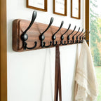Dseap Coat Rack Wall - Heavy-Duty 38-1/4" Long, with Reinforced 10 Custom Tri-Hooks, Solid Wood Wall Hanger for Coats Hat Jackets - Rustic Farmhouse Entryway Hallway Storage, Natural & Black