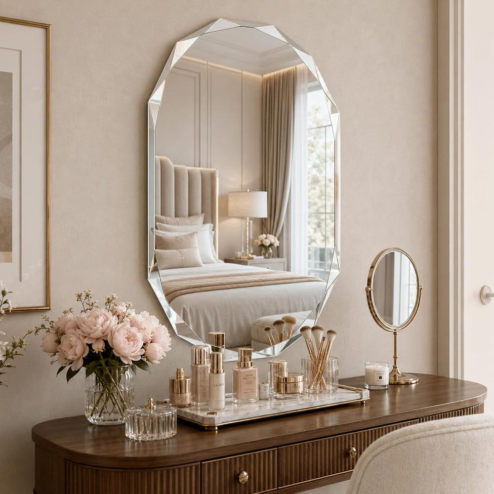 24x36 Inch Oblong Oval Frameless Beveled Edge Bathroom Mirror