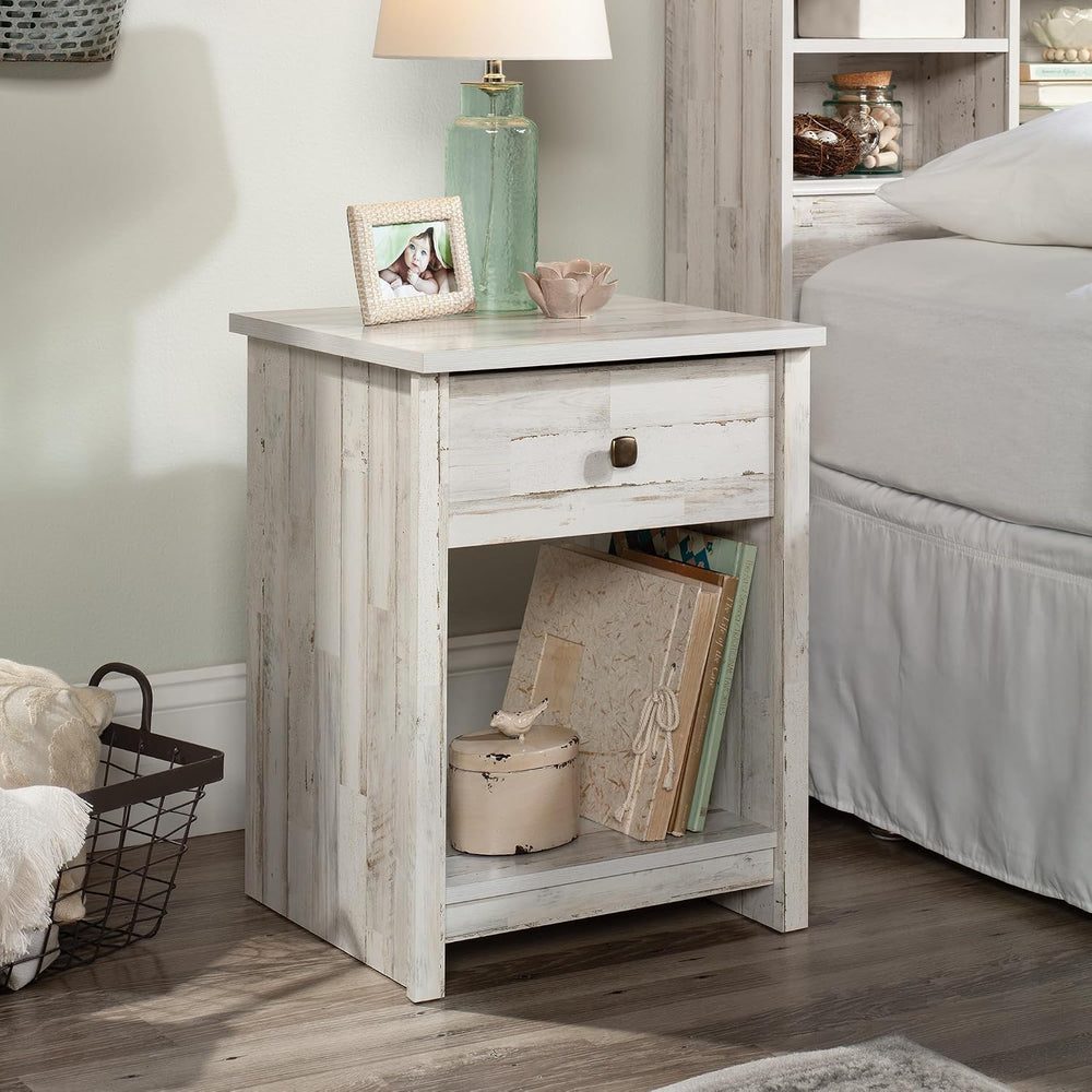 Sauder River Ranch Full-Queen Headboard and Nightstand, White Plank Finish
