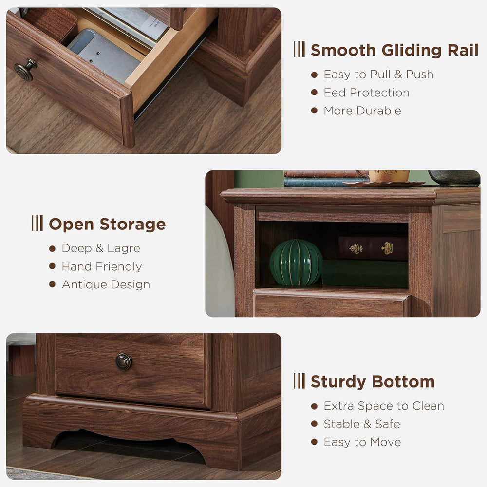 T4TREAM Nightstand Set of 2 with Charging Station, 18" W Vintage End Tab...