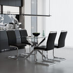 5 Piece Dining Table Table Set, Modern Tempered Glass Dining Table Set for 4 Kitchen Table Set with 4 Upholstered Chairs for Kitchen Dining Room (Sliver Table with Black Chairs)
