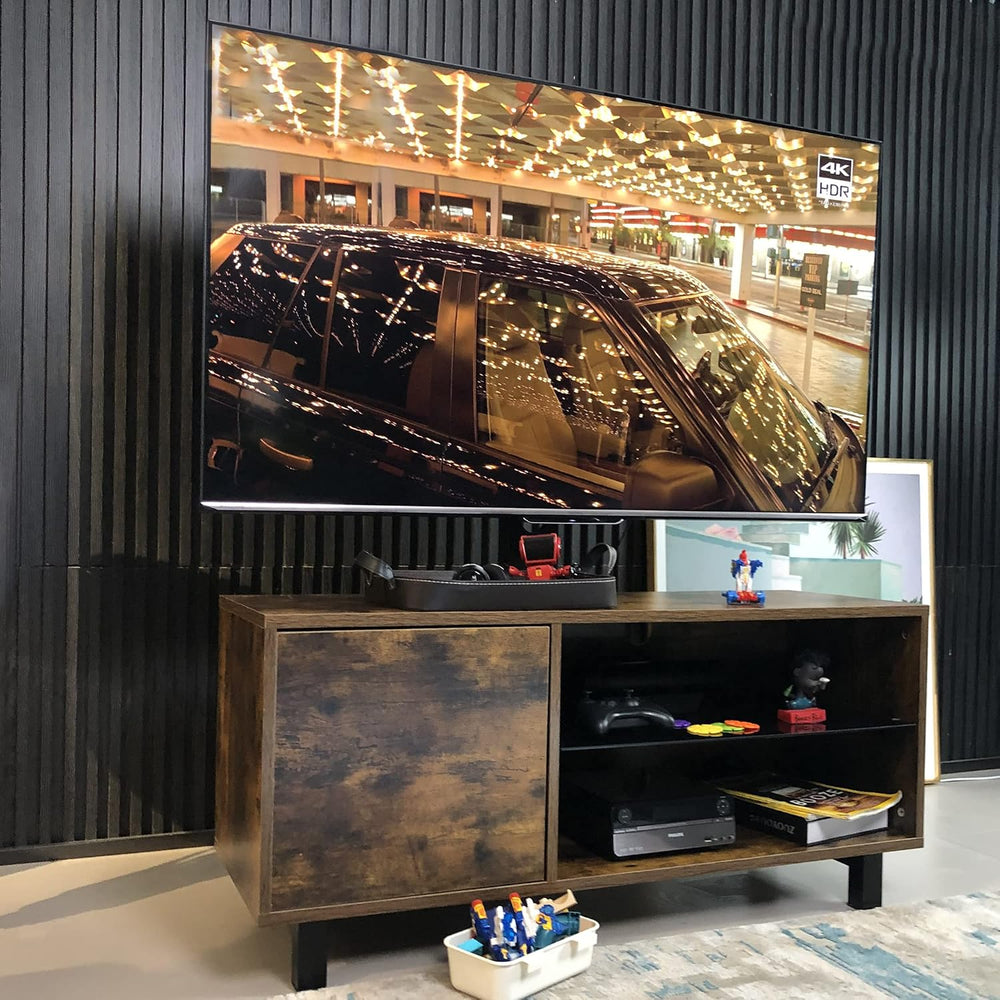 IANIYA TV Stand with Mount for up to 75", Rustic Swivel Floor Entertainm...