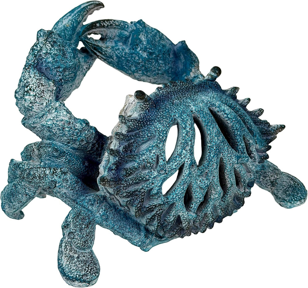 Crab Wine Bottle Holder, 8 Inch Turquoise Resin with Coral-Look Center | Rais...