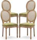 Rattan Back Upholstered Dining Chairs Set of 4 French Country Oval Kitchen Side Chairs with Wood Legs for Dining Room, Kitchen, Restaurant(Olive Green-Rattan)