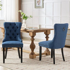 Blue Dining Chairs Set of 2, Upholstered Tufted Linen Fabric Dining Room Chairs with High Back, Nailhead Trim and Black Solid Wood Legs, Modern Dining Chair for Dining Room, Kitchen(Blue)