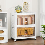 Storage Bins with Lids and Wheels, Collapsible Bathroom Storage Cabinet with Clear Doors, Plastic Stackable Closet Organizers and Storage Containers White 199 QT