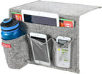 Linen 4 Pockets Bedside Caddy, Bedside Storage Organizer with Water Bottle Holde for Magazine, Remotes, Phone (Grey)