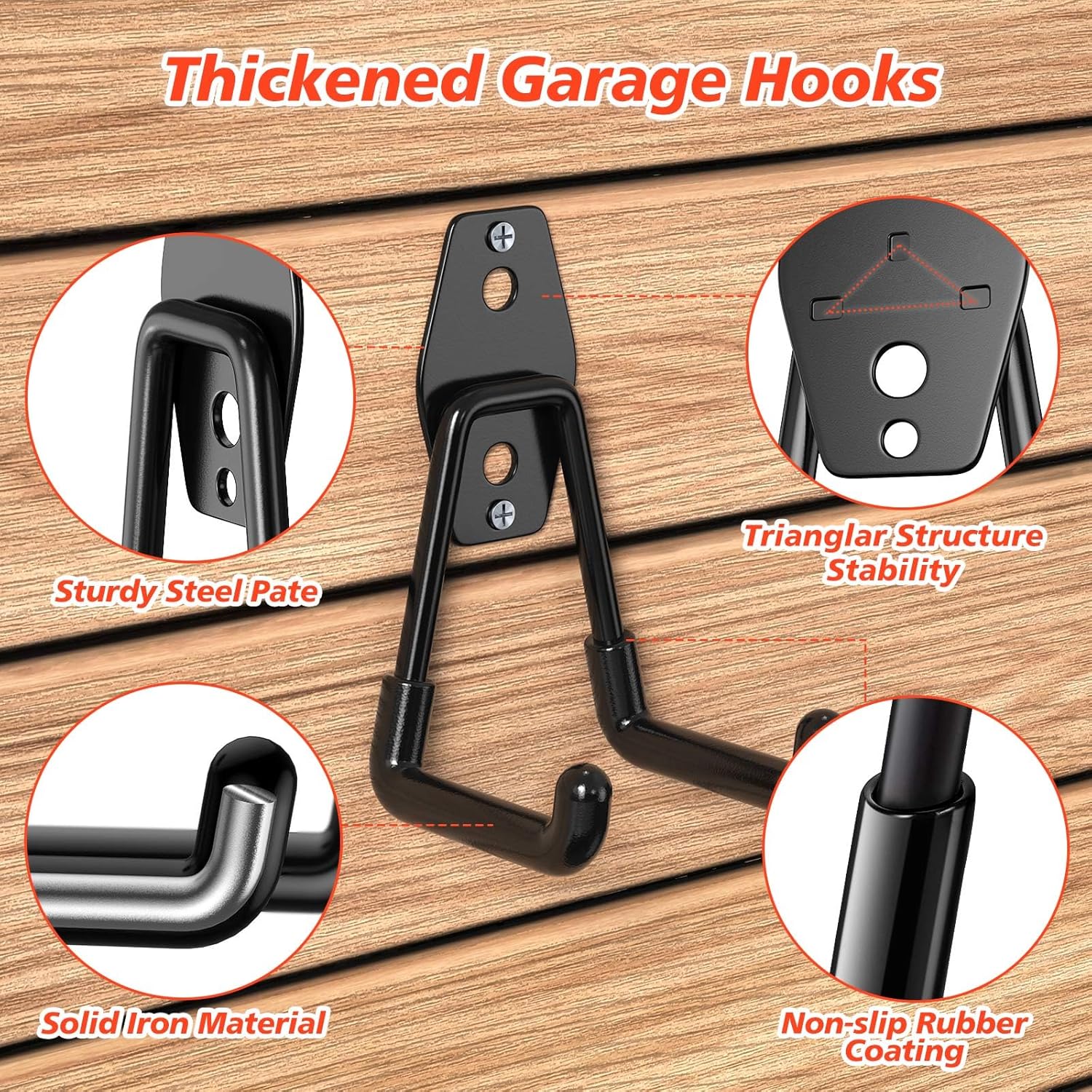 40 Pack Heavy Duty Garage Hooks,Solid Steel Wall Mount Hangers,with Anti-Slip Coating,for Hanging and Organising Ladder,Bike,Ropes,Broom,Garden,Yard and Power Tools