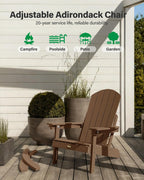 YEFU Adirondack Rocking Chairs, Adirondack Chair with Footrest, Teak | 5- Level Adjustable Backrest, Retractable Ottoman & Cup Holder, Like Real Wood, for Outdoor/Patio/Porch, Heavy Duty, 400 lbs