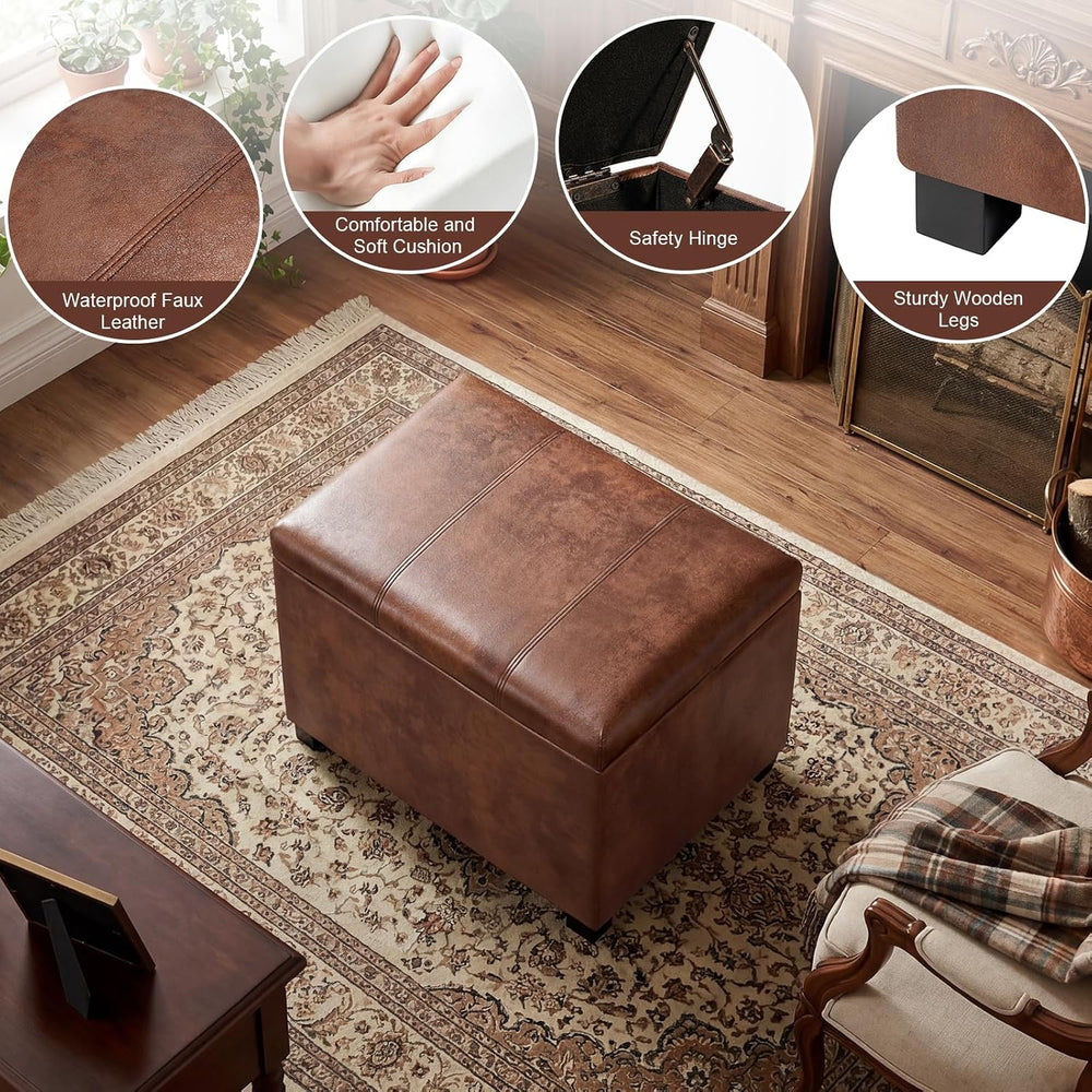 Joveco 24" Leather Storage Ottoman Bench, Rectangle Foot Rest Stool for ...