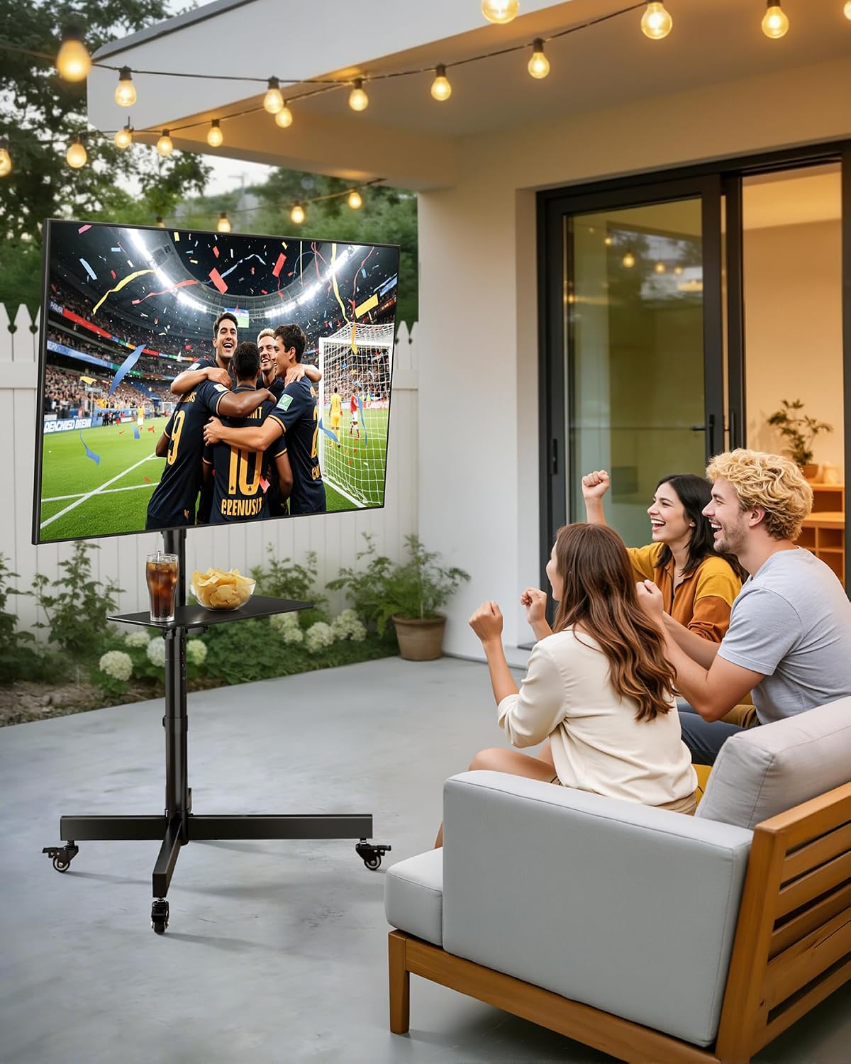 Rolling TV Stand for 23-60" TVs, 121 lbs, Black | Mobile TV cart supports 99 lb TV plus 22 lb shelf, with locking wheels, height and tilt adjustment, VESA 400x400