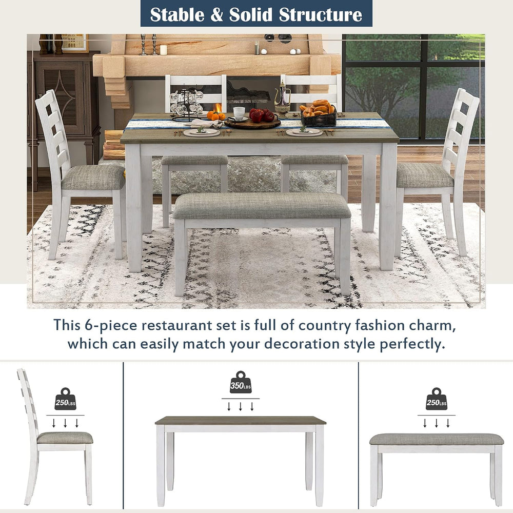 Harper & Bright Designs Rustic 6-Piece Dining Set with Table, 4 Upholster...