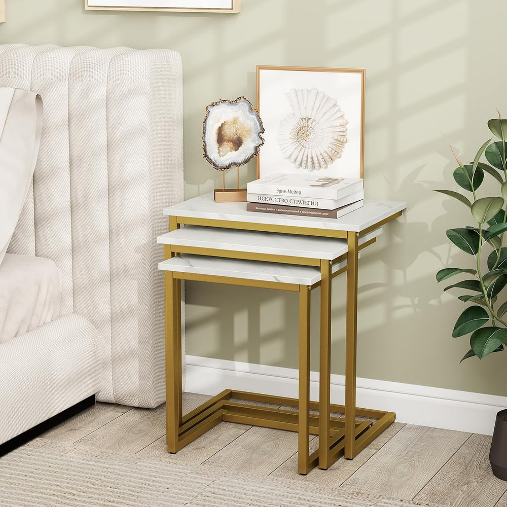 GIANTEX Nesting Coffee Table Set of 3, Stackable Square End Table, White | Fa...
