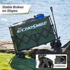 EchoSmile Collapsible Foldable Extended Wagon with 500lbs Weight Capacity, 300L Folding Utility Wagon Cart with Big All-Terrain Wheels for Beach,Sport,Gargen&Grocery,Green