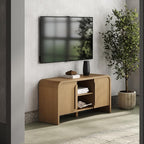 Nathan James Iris Mid Century Modern Minimalist TV Stand with Storage, Media Console Cabinet for TVs Up to 50", Light Brown
