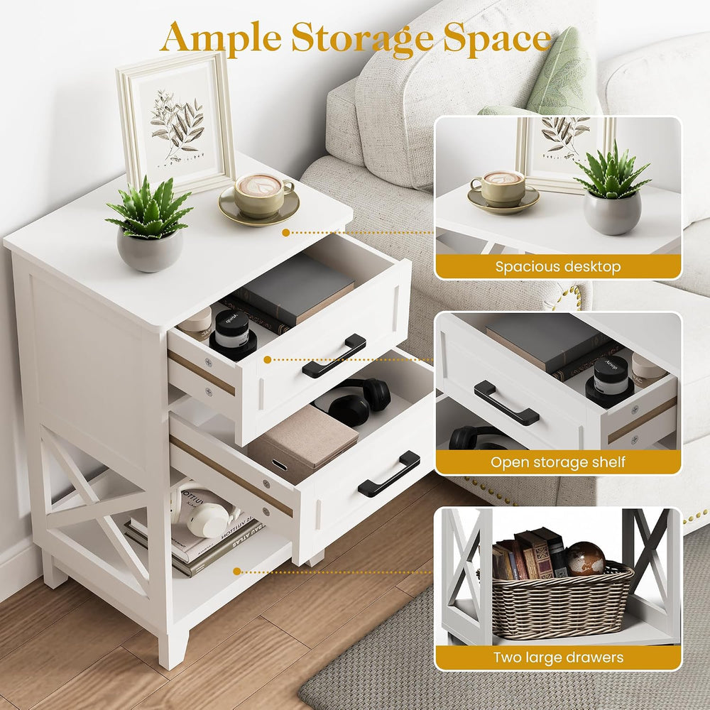 May in Color Nightstand with 2 Drawers, 30" Tall Beside Table for Bedroo...