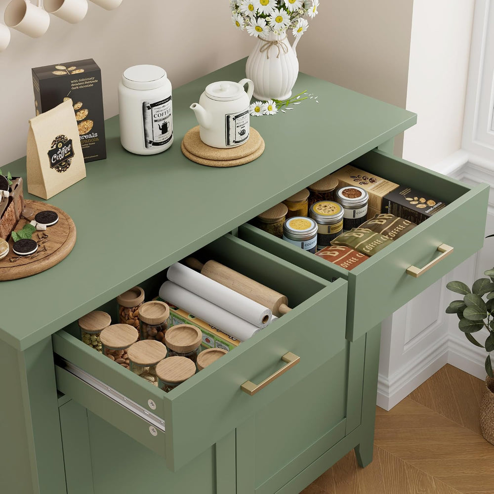 HORSTORS Farmhouse Kitchen Storage Cabinet, Small Buffet, Coffee Bar, Green