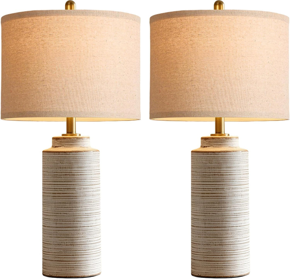 PARTPHONER 27" Vintage Ceramic Table Lamp Set of 2, Farmhouse Bedside La...
