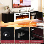MXV 70'' Floating TV Stand, Modern Media Entertainment Center with 36" Electric Fireplace, TV Console Cabinet Wall Mounted, Adjustable 12-Color LED Lights, for Living Room, Black + White