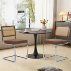 3-Piece 31.5" Round Dining Table Set for 2 with Upholstered Chairs – Space-Saving Modern Small Kitchen Cafe Bistro Set(Coffee Linen Chair)