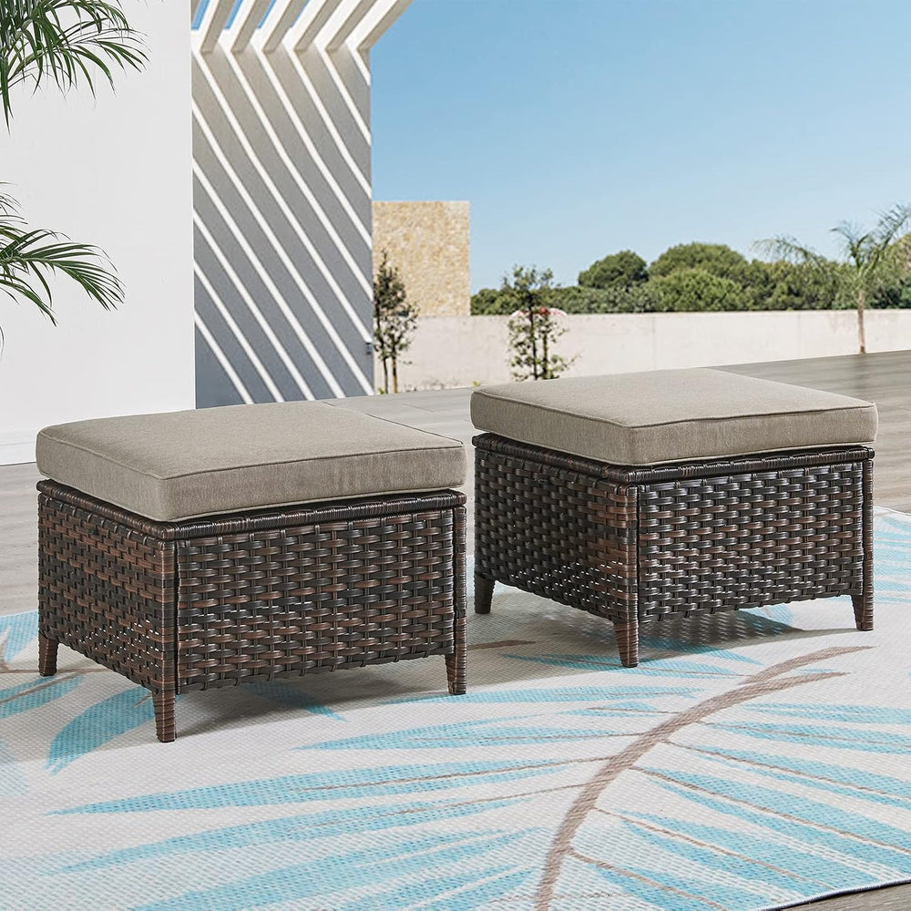 Outdoor Ottomans Patio Foot Rest - 2 Piece Wicker Rattan Ottoman Footrests Fo...