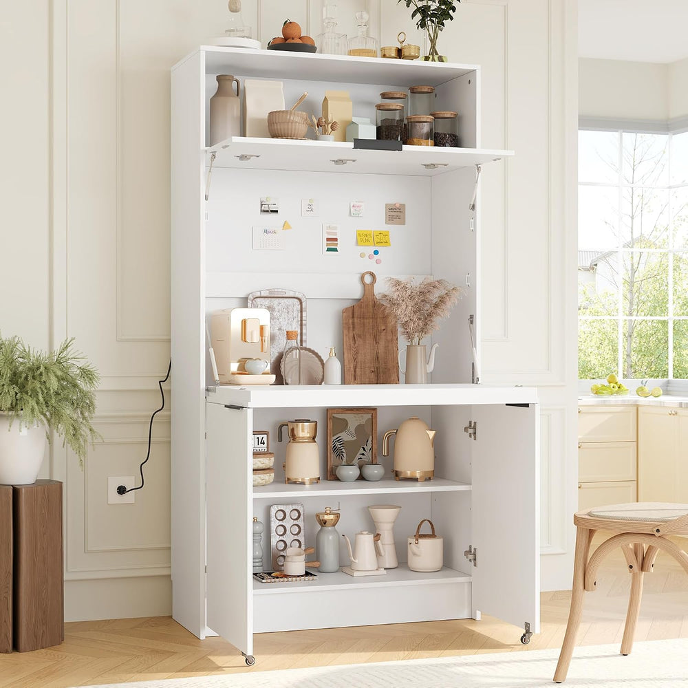 Tall Pantry Cabinet with Power Outlet, Multifunctional Cupboard with Adjustab...