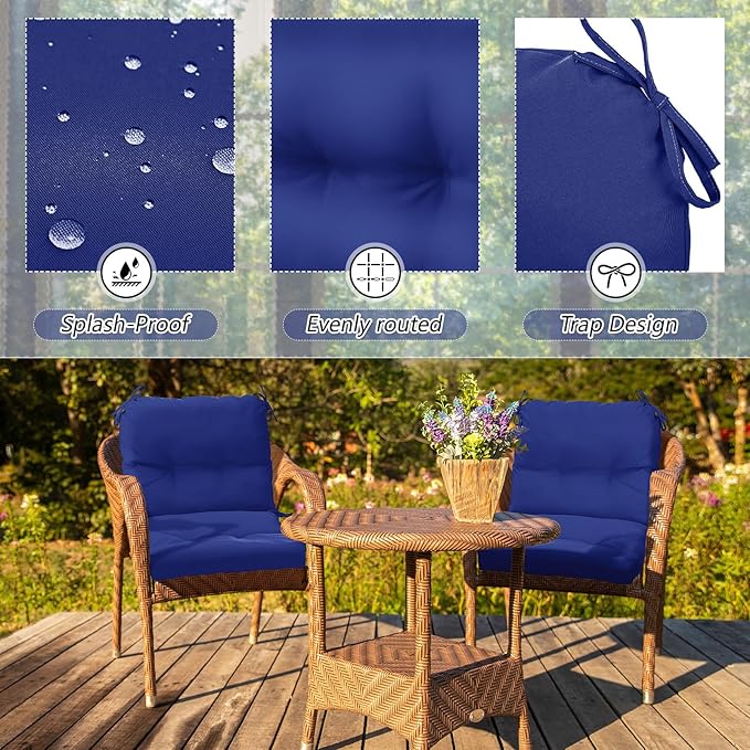 Geetery Outdoor Chair Cushions Set of 4 for Patio Lawn Furniture Wicker Rocking Dining Chairs 42x21x4 Inch High Back Seat Pads Replacement with Ties Weather-Resistant Fade-Resistant Indoor(Navy Blue)