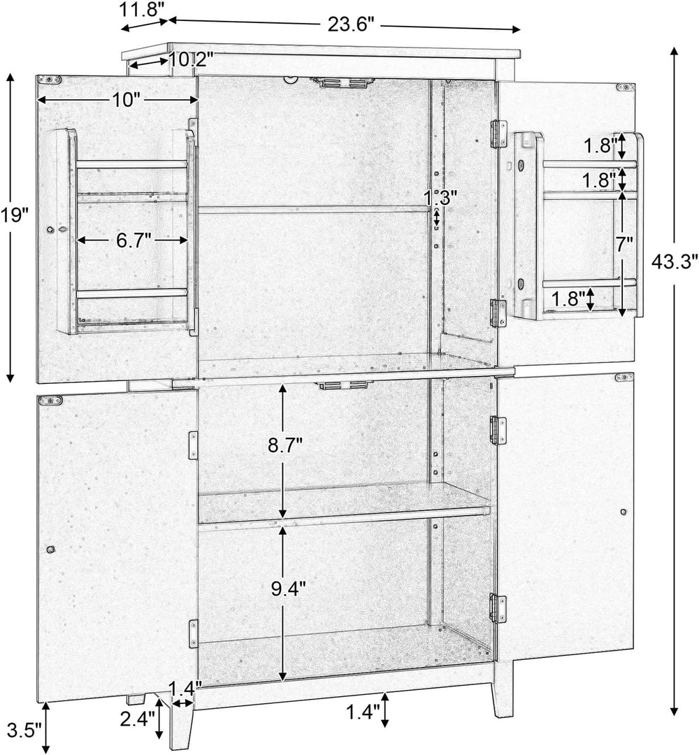 43.3" Tall Kitchen Storage Cabinet with Doors, Freestanding Pantry Cabin...
