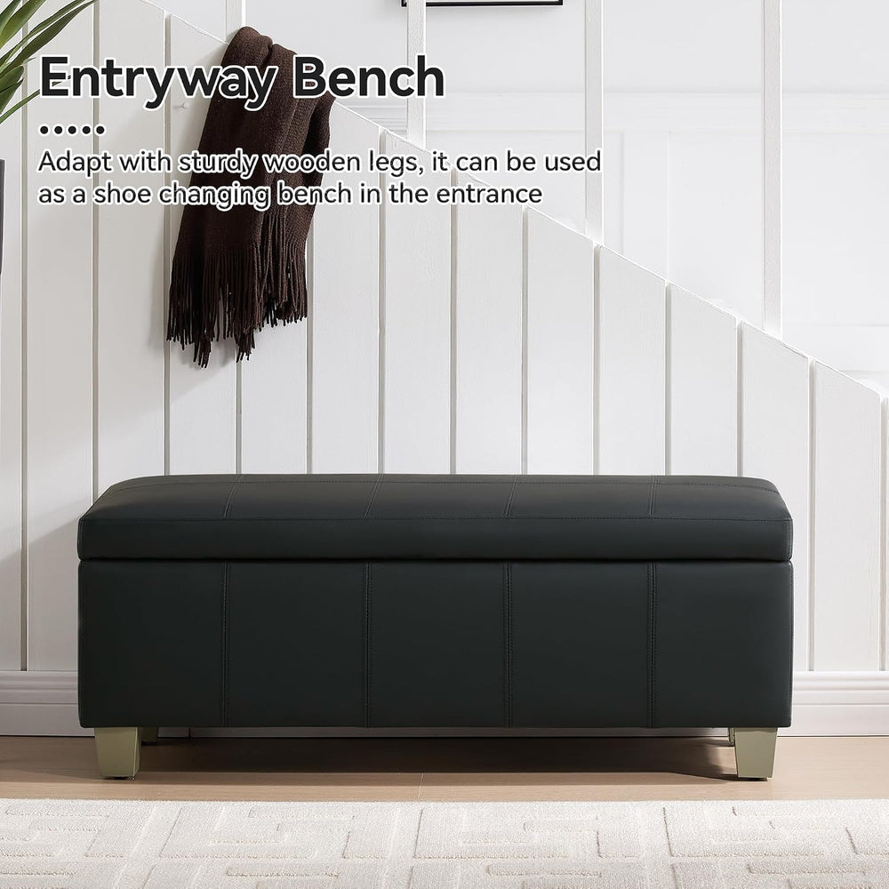 WUTUTUEE 41" Faux Leather Storage Ottoman, Stitch Tufted Rectangle Uphol...