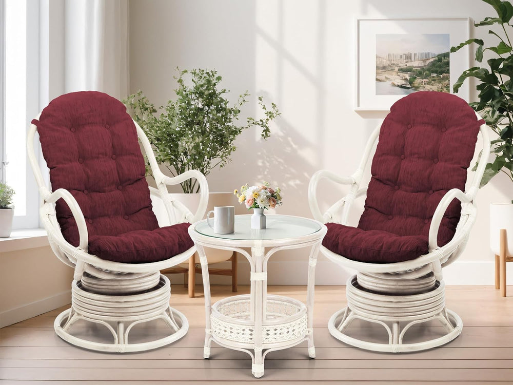 Java Lounge Swivel Rocking Chair with Dark Brown Cushion Natural Rattan Wicke...