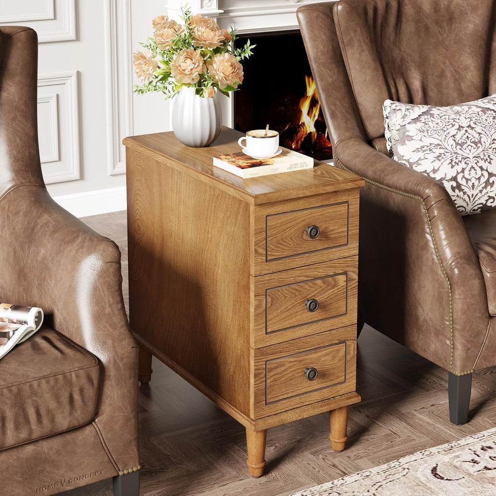 Tribesigns Solid Wood End Table, Fully Assembled Narrow Side Table with Drawe...