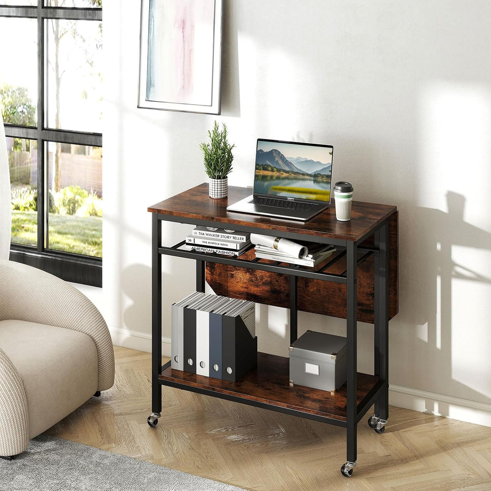 GOFLAME Folding Dining Table, Rolling Kitchen Table with Wine Rack and Storag...