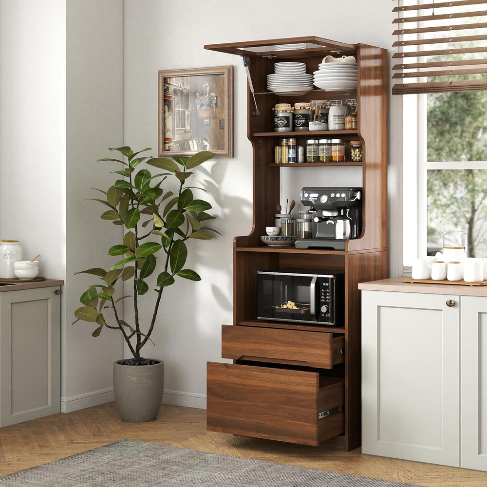 Kitchen Pantry Hutch Cabinet, Farmhouse Kitchen Hutch Buffet Cabinet with 2 D...